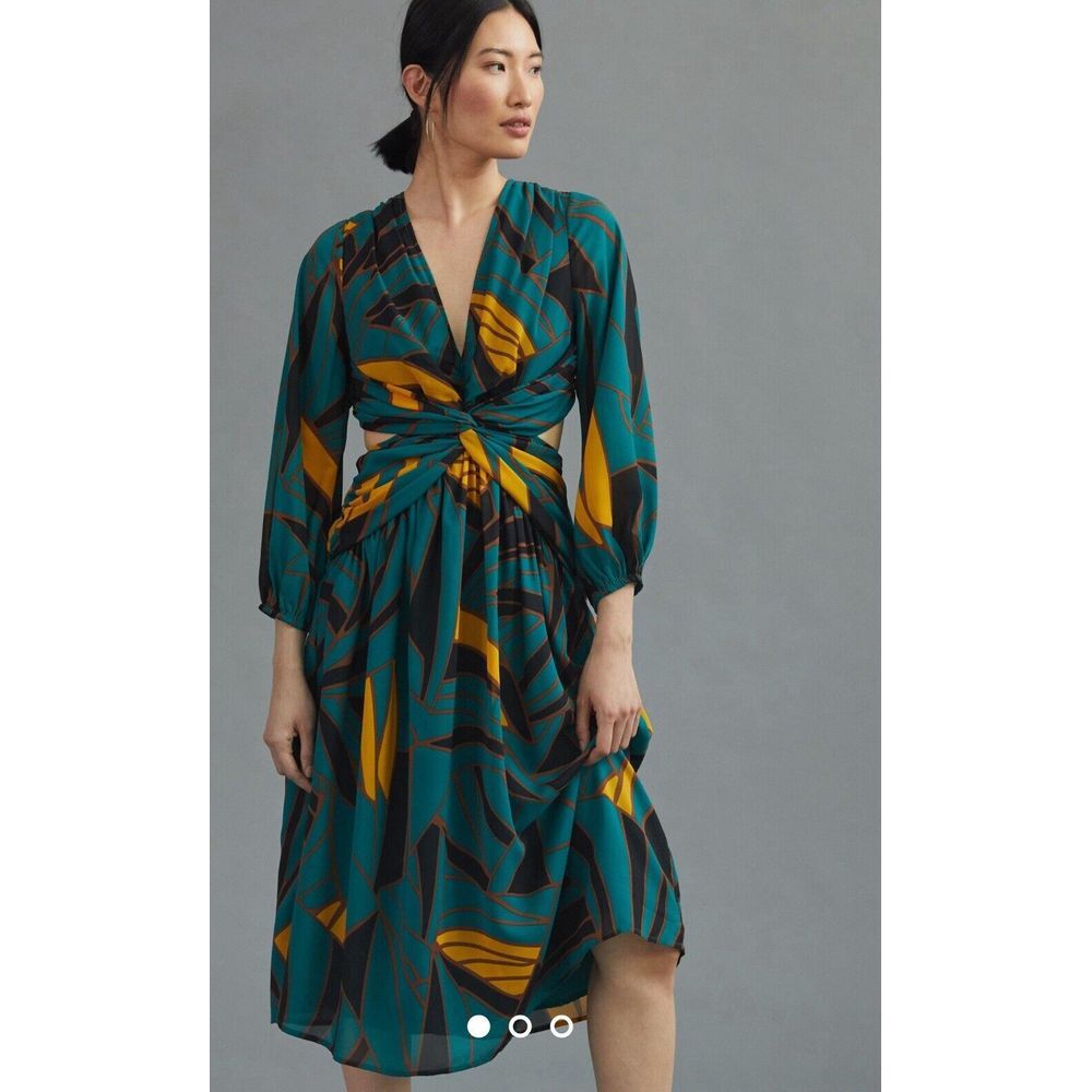 Anthropologie Teal and Yellow Midi Dress